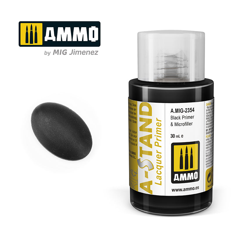 Ammo Mig A-Stand Lacquer Paint 30ml - Black Primer & Microfiller