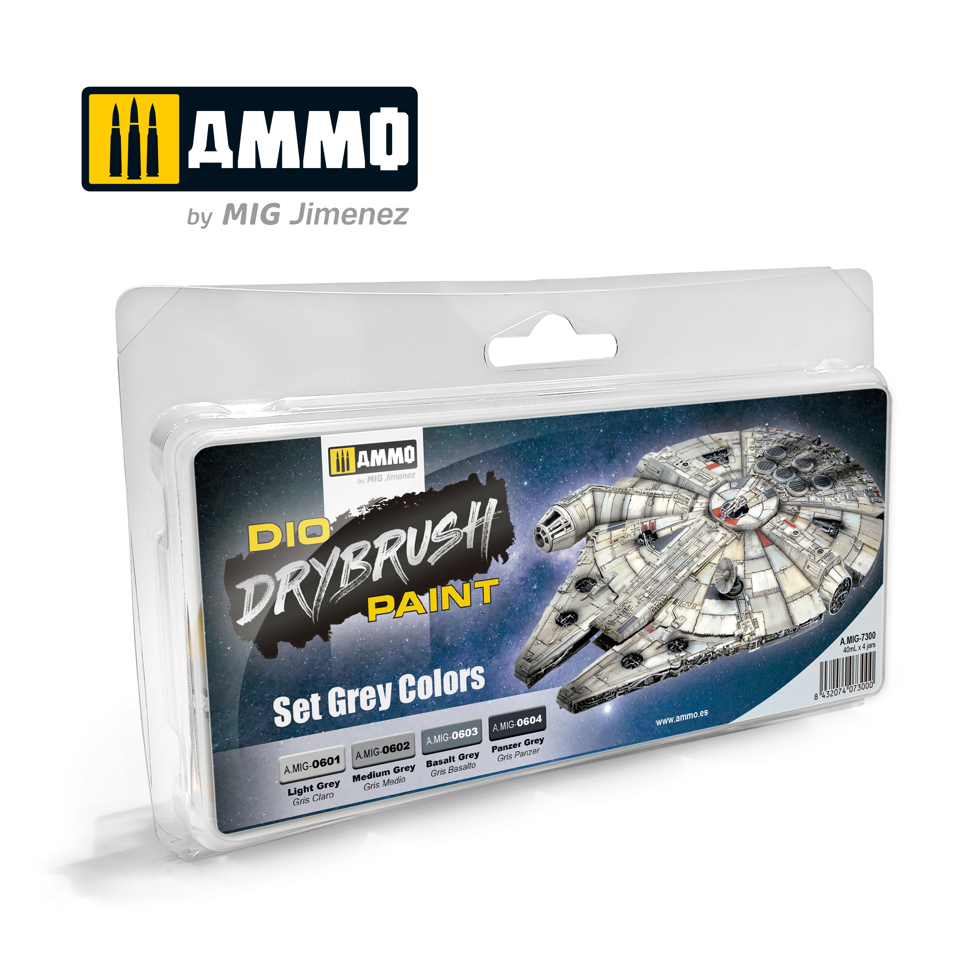 Ammo Mig Dio Drybrush Acrylic Paint Set - Grey Colors