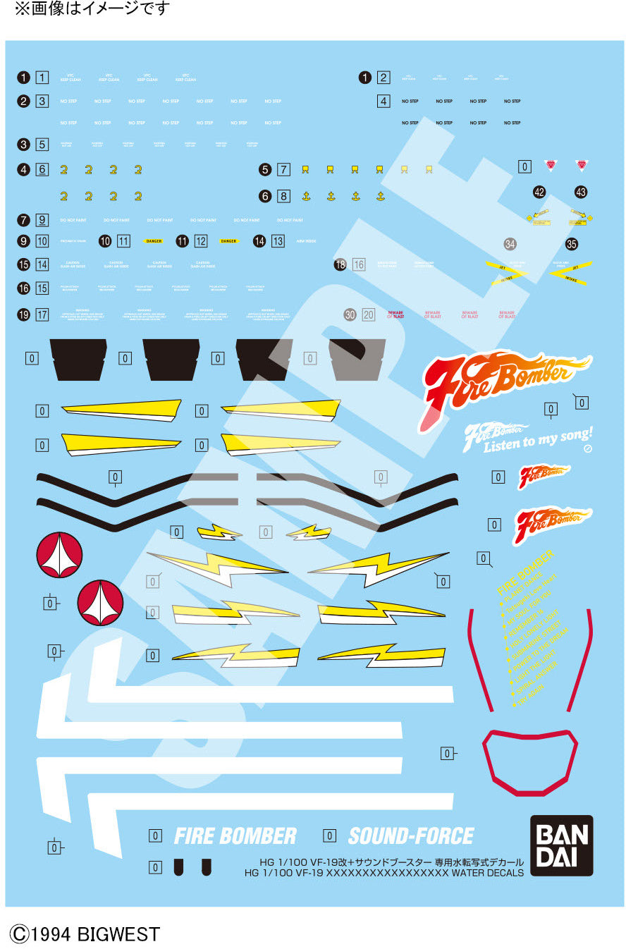 BANDAI Hobby HG 1/100 VF-19 CUSTOM FIRE VALKYRIE WITH SOUND BOOSTER WATER DECALS