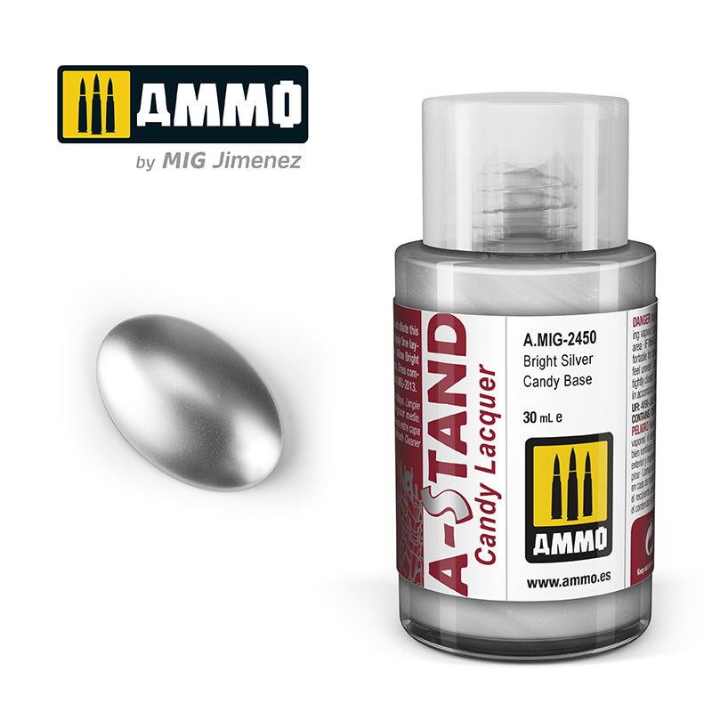 Ammo Mig A-Stand Lacquer Paint 30ml - Bright Silver Candy Base