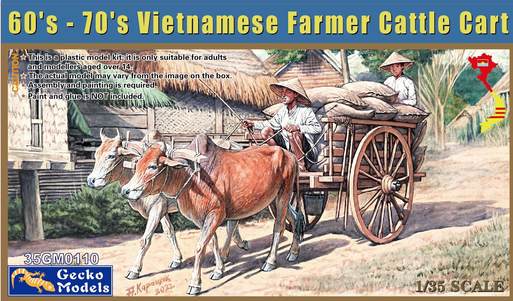 Gecko 1/35 60's - 70's Vietnamese Farmer Cattle Cart Set