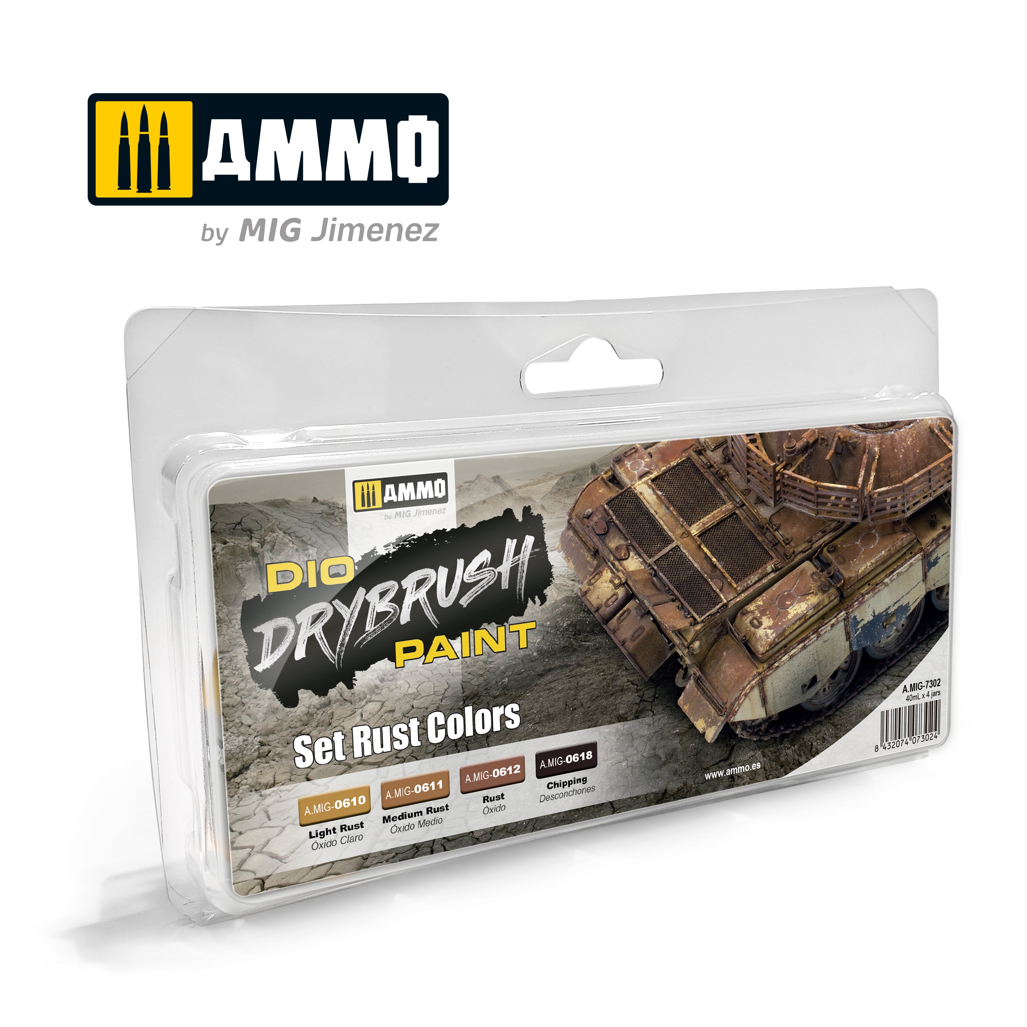 Ammo Mig Dio Drybrush Acrylic Paint Set - Rust Colors