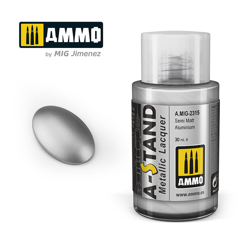 Ammo Mig A-Stand Lacquer Paint 30ml - Semi Matt Aluminium