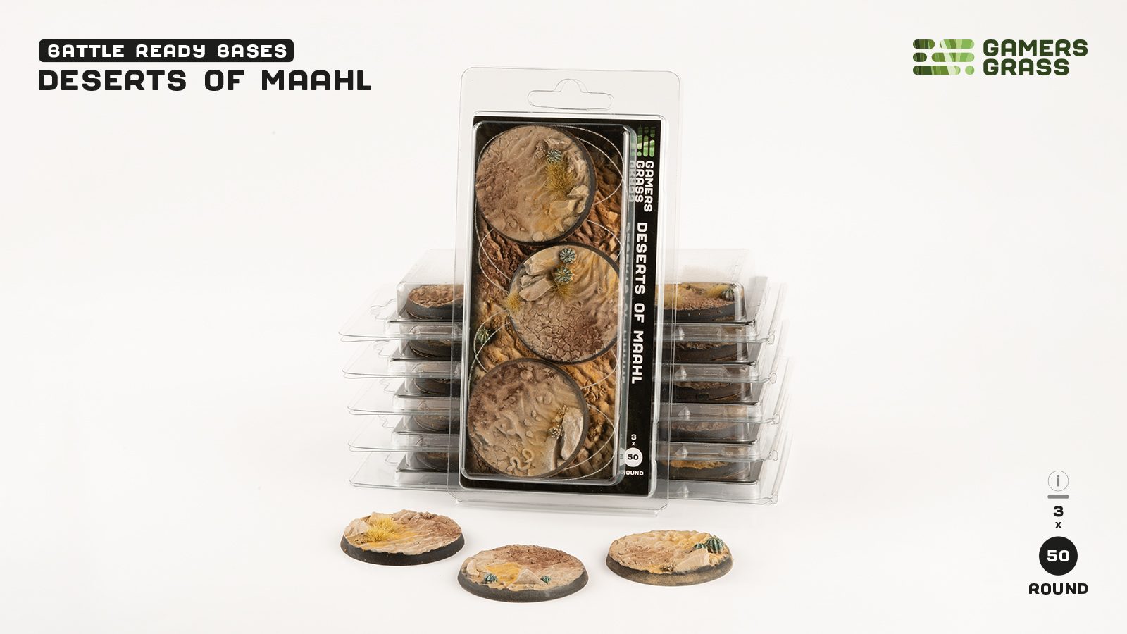 Gamers Grass Battle Ready Bases - Deserts of Maahl - Round 50mm (x3)