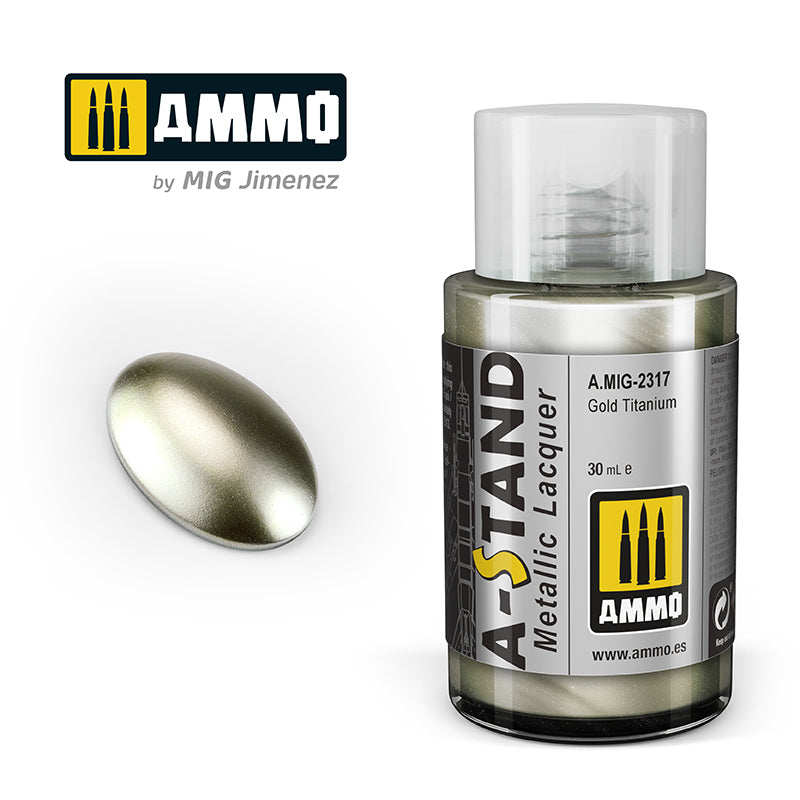 Ammo Mig A-Stand Lacquer Paint 30ml - Gold Titanium