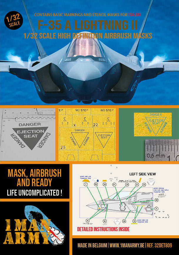 1ManArmy 1/32 Lockheed Martin F-35 A Lightning II (Italeri) Airbrush Paint Mask | 714639354617