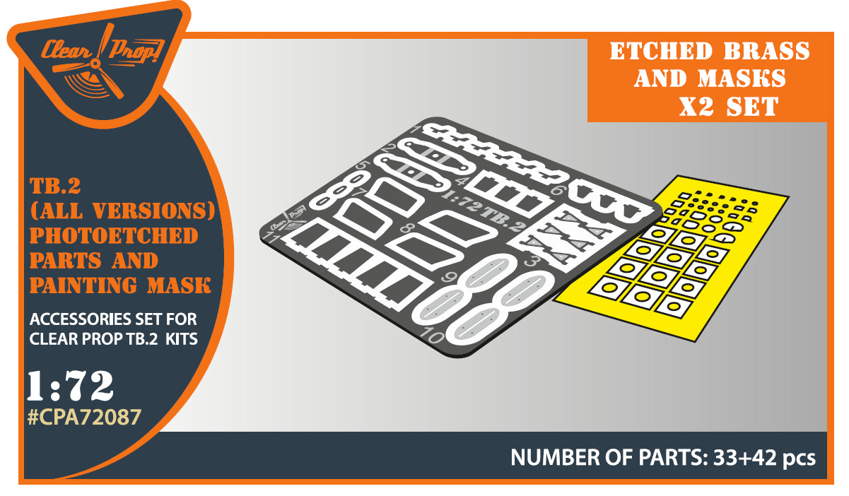 Clear Prop 1/72 TB.2 PE parts and painting mask on "yellow kabuki paper"x2 set, for Clear Prop