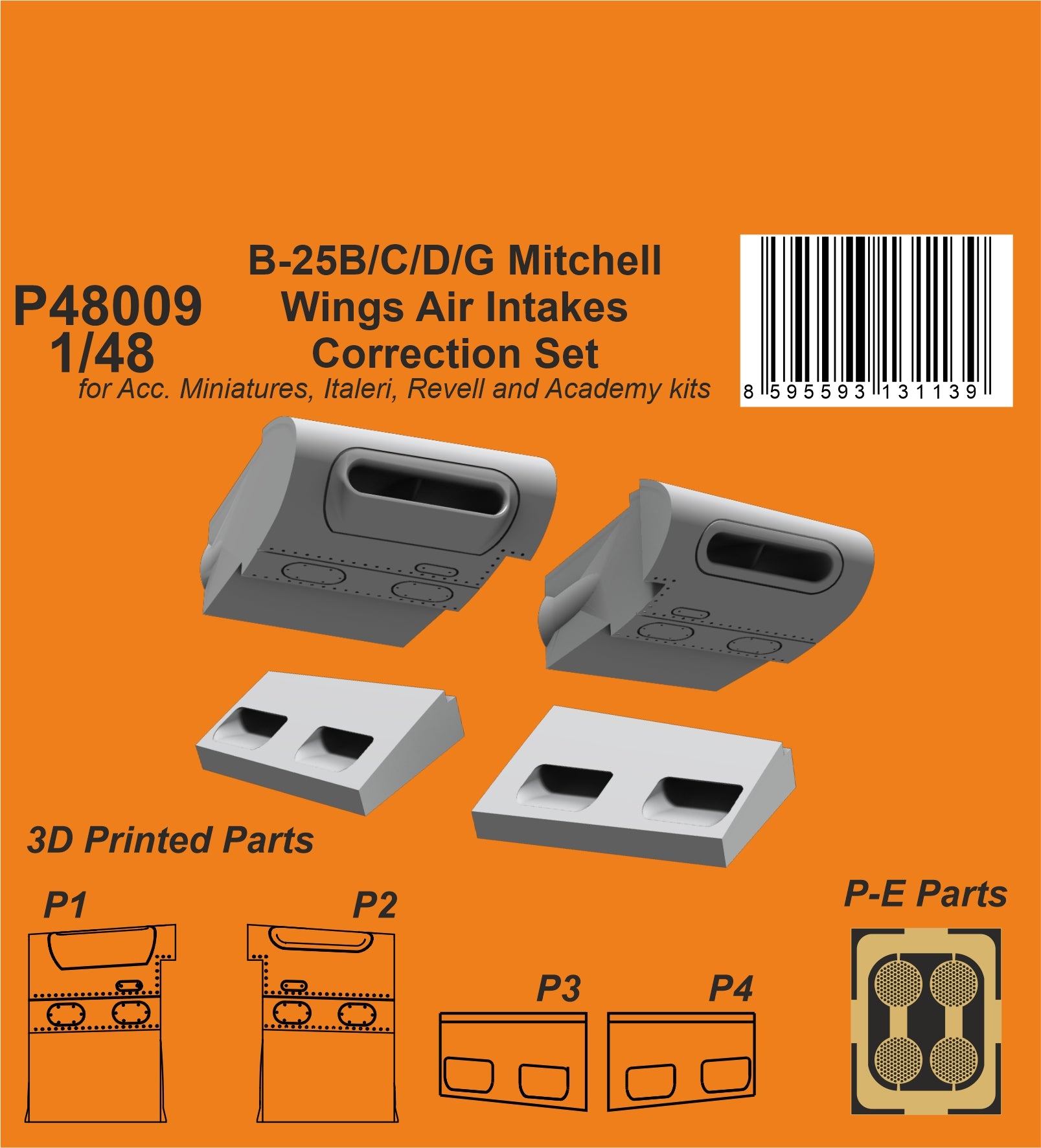 CMK 1/48 3D Printed B-25B/C/D/G Mitchell Wings Air Intakes Correction Set / for Ac. Miniatures, Academy, Revell and Italery kits