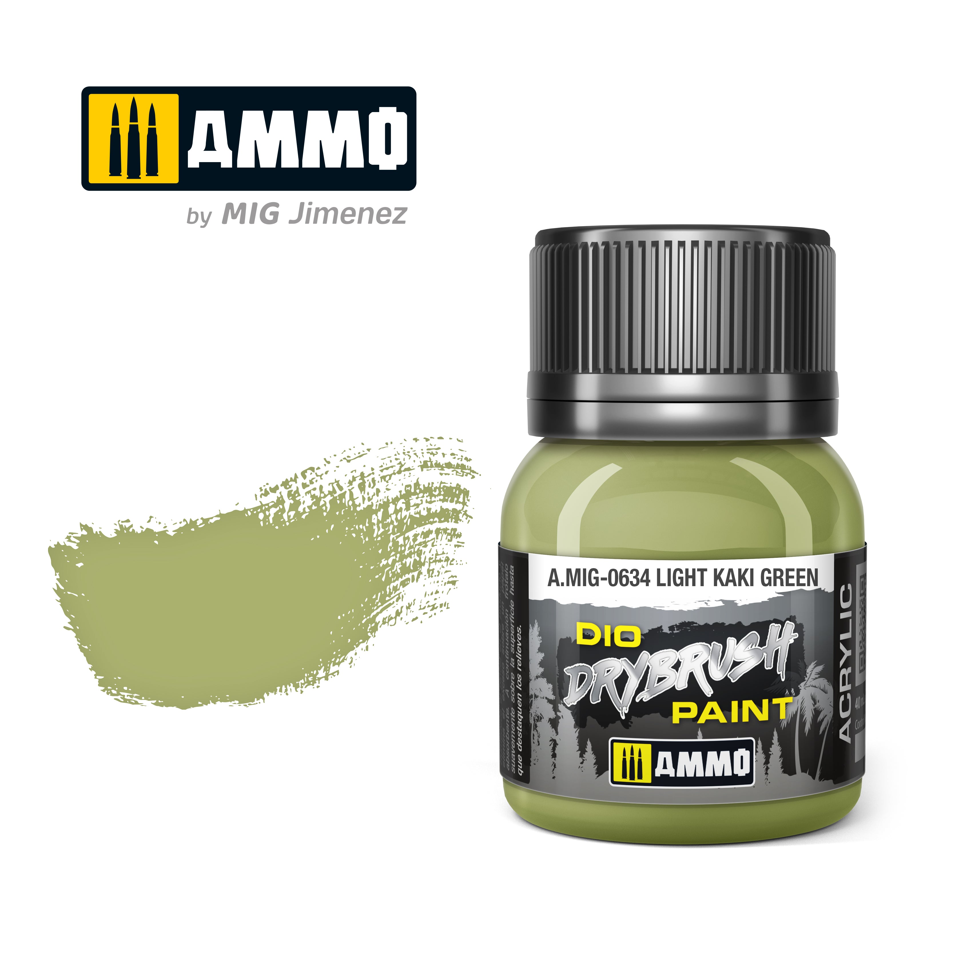 Ammo Mig Dio Drybrush Acrylic Paint 40ml - Light Kaki Green