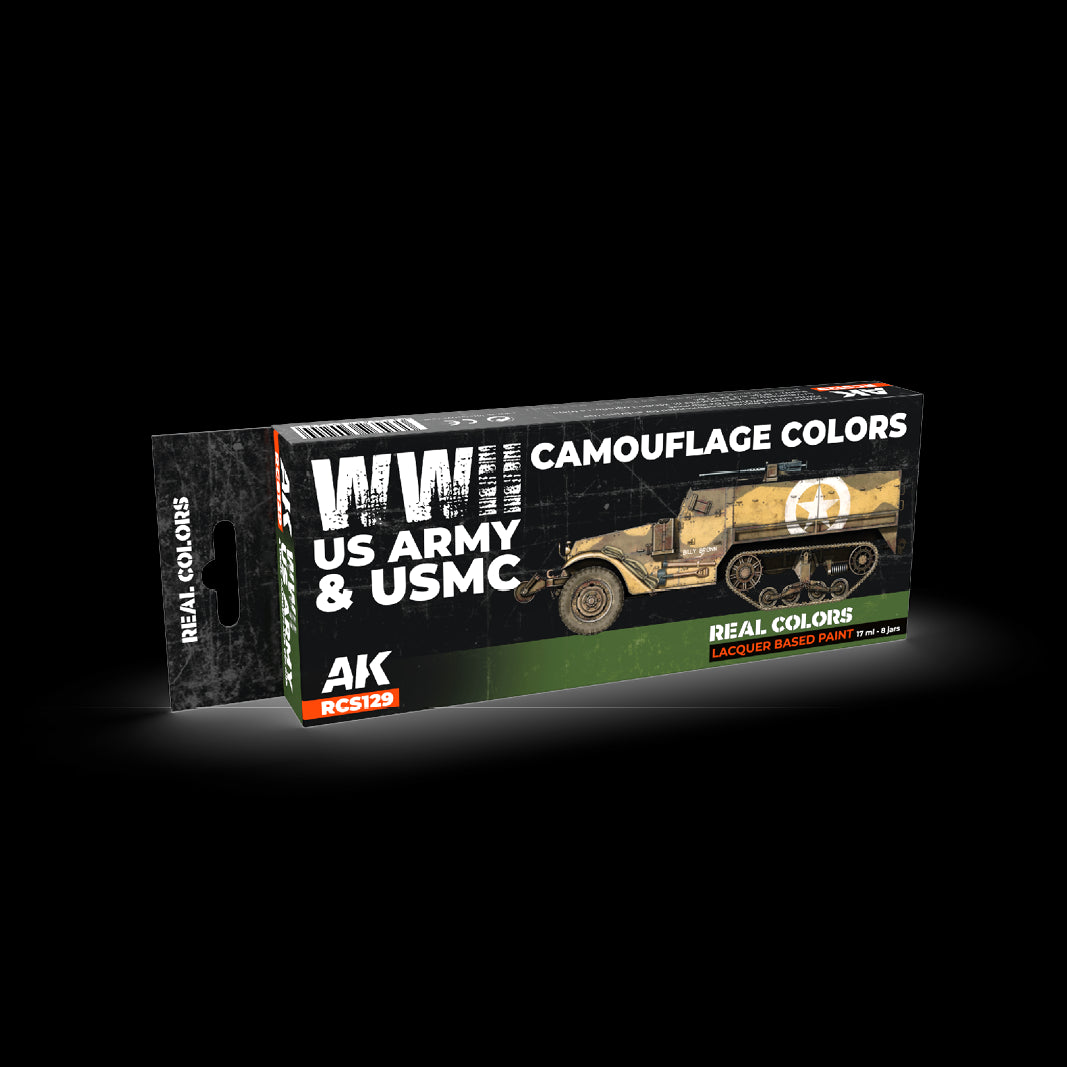 AK Interactive Real Colors WWII US Army & USMC Camouflage Colors Set (Set of 8) | 8435568340244