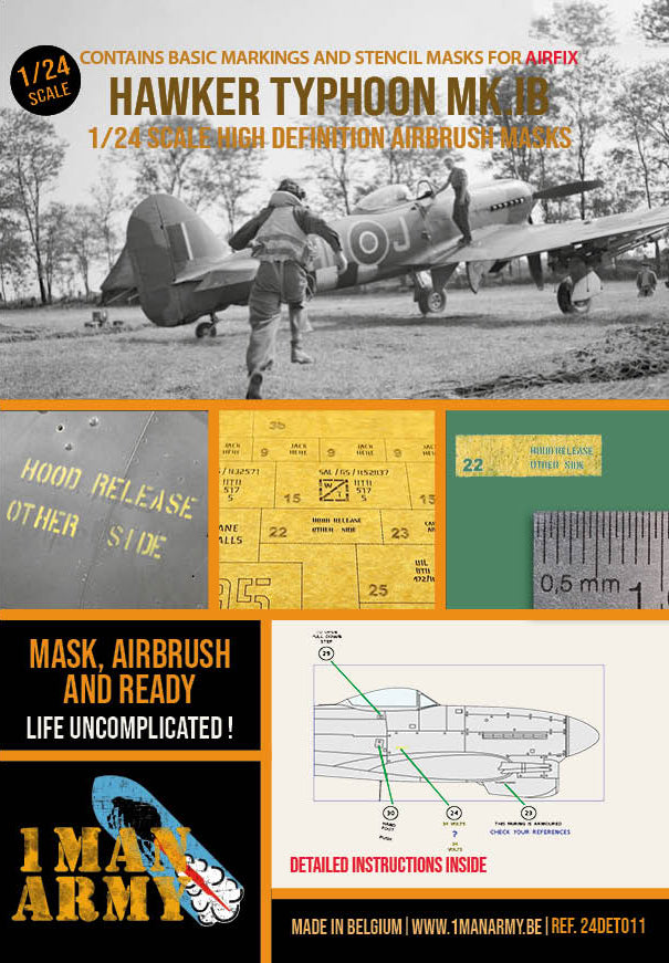 1ManArmy 1/24 Hawker Typhoon Mk.IB (Airfix A19002) Airbrush Paint Mask | 714639354549