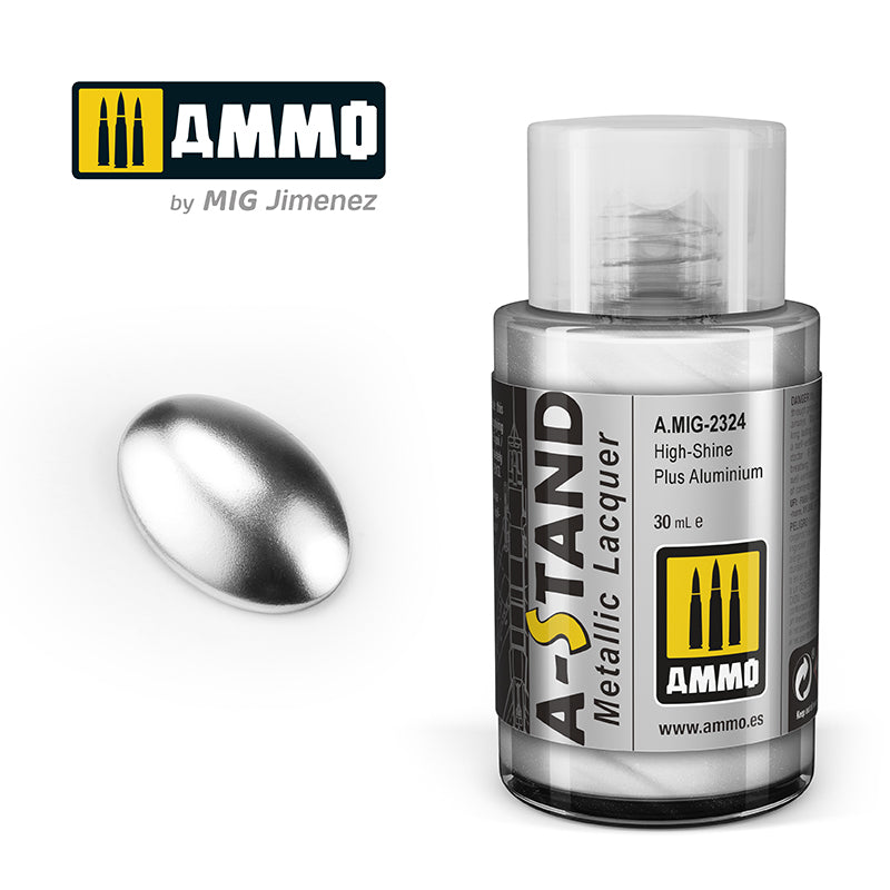 Ammo Mig A-Stand Lacquer Paint 30ml - High-Shine Plus Aluminium