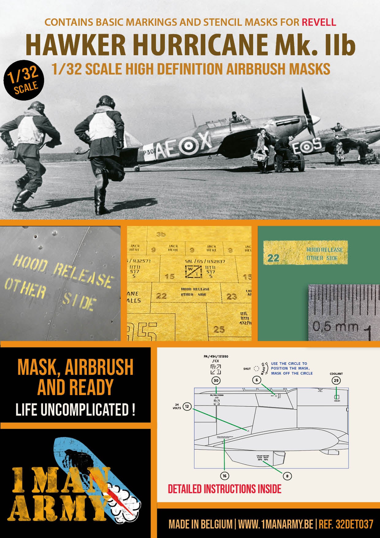 1ManArmy 1/32 Hawker Hurricane Mk IIb (Revell) Airbrush Paint Mask