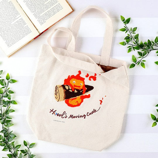 Benelic Calcifer in a Hurry Embroidery Canvas Tote Bag "Howl's Moving Castle"