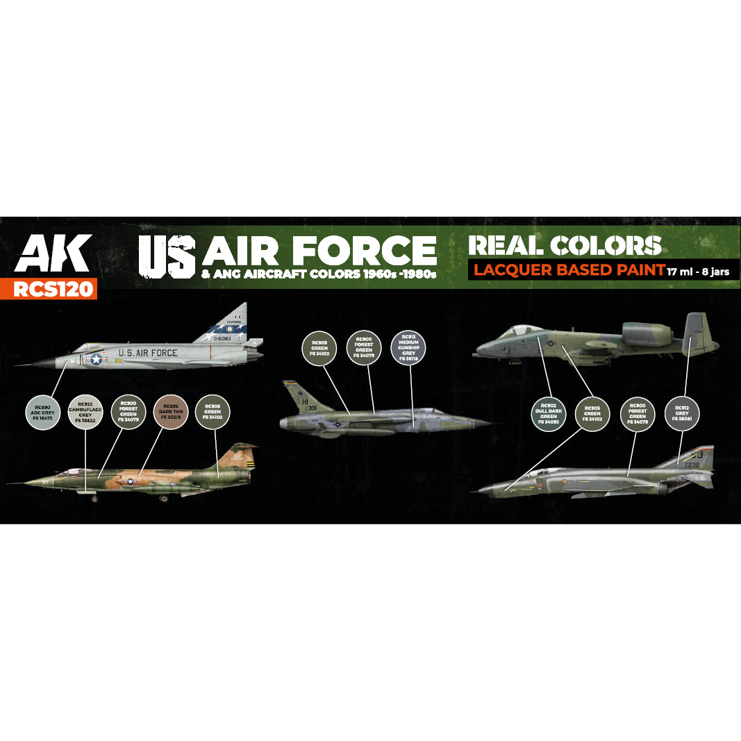 AK Interactive Real Colors US Air Force & ANG Aircraft Colors 1960s-1980s Set (Set of 8)