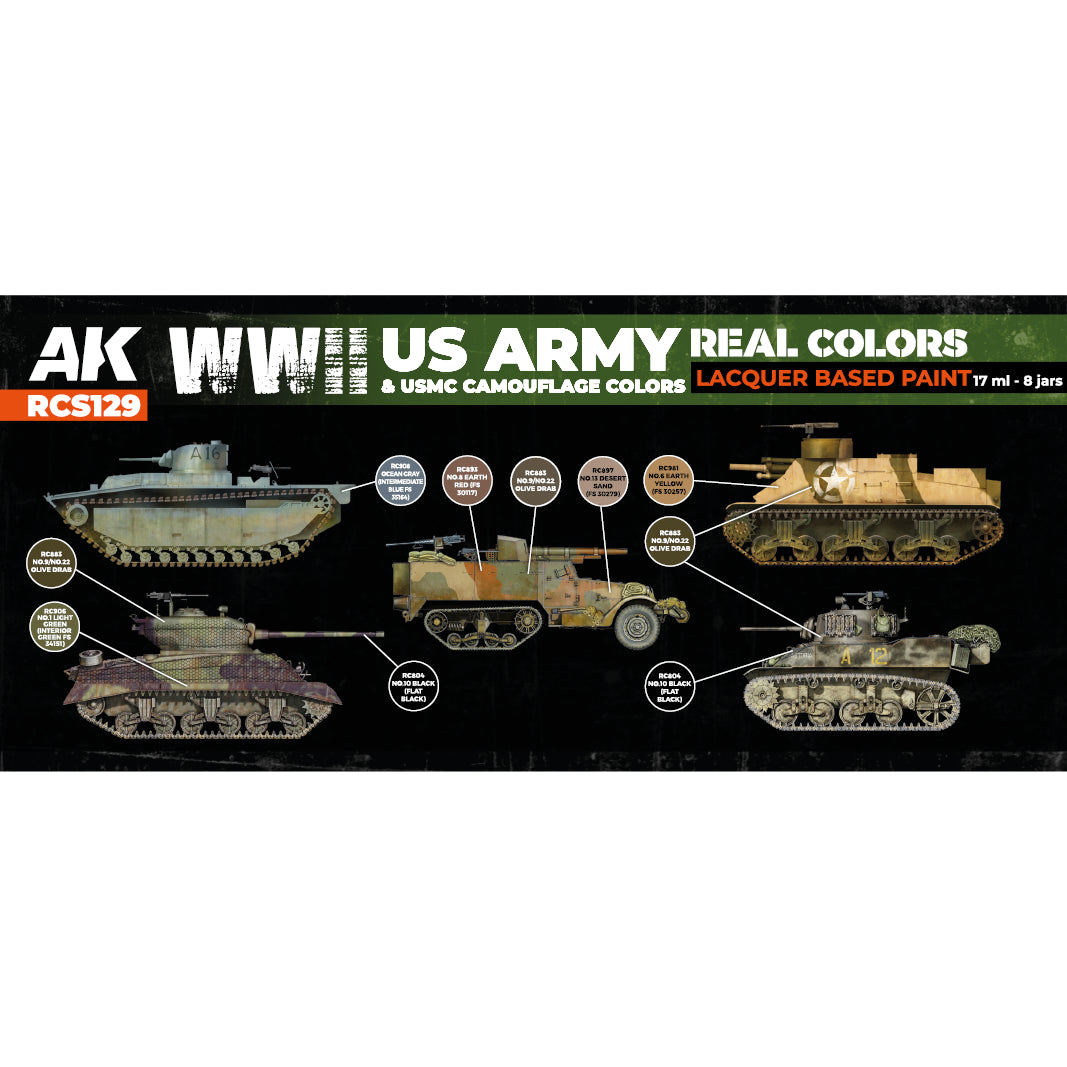 AK Interactive Real Colors WWII US Army & USMC Camouflage Colors Set (Set of 8)