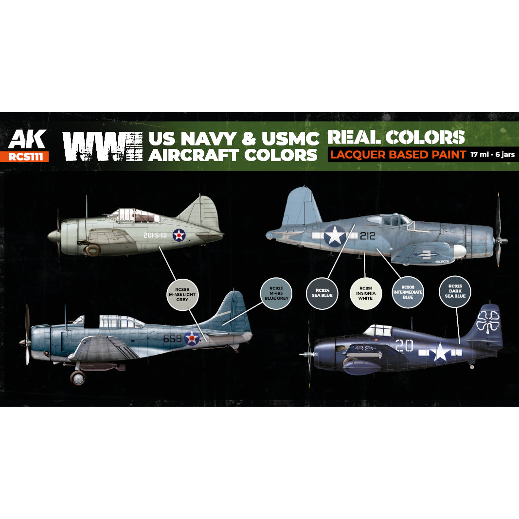 AK Interactive Real Colors WWII US Navy & USMC Aircraft Colors Set (Set of 6)