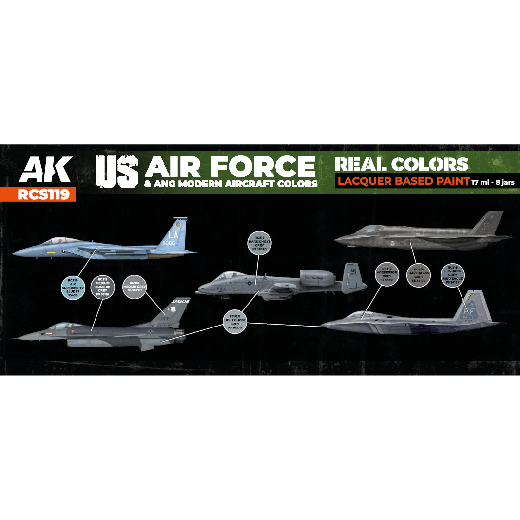 AK Interactive Real Colors US Air Force & ANG Modern Aircraft Colors Set (Set of 8)