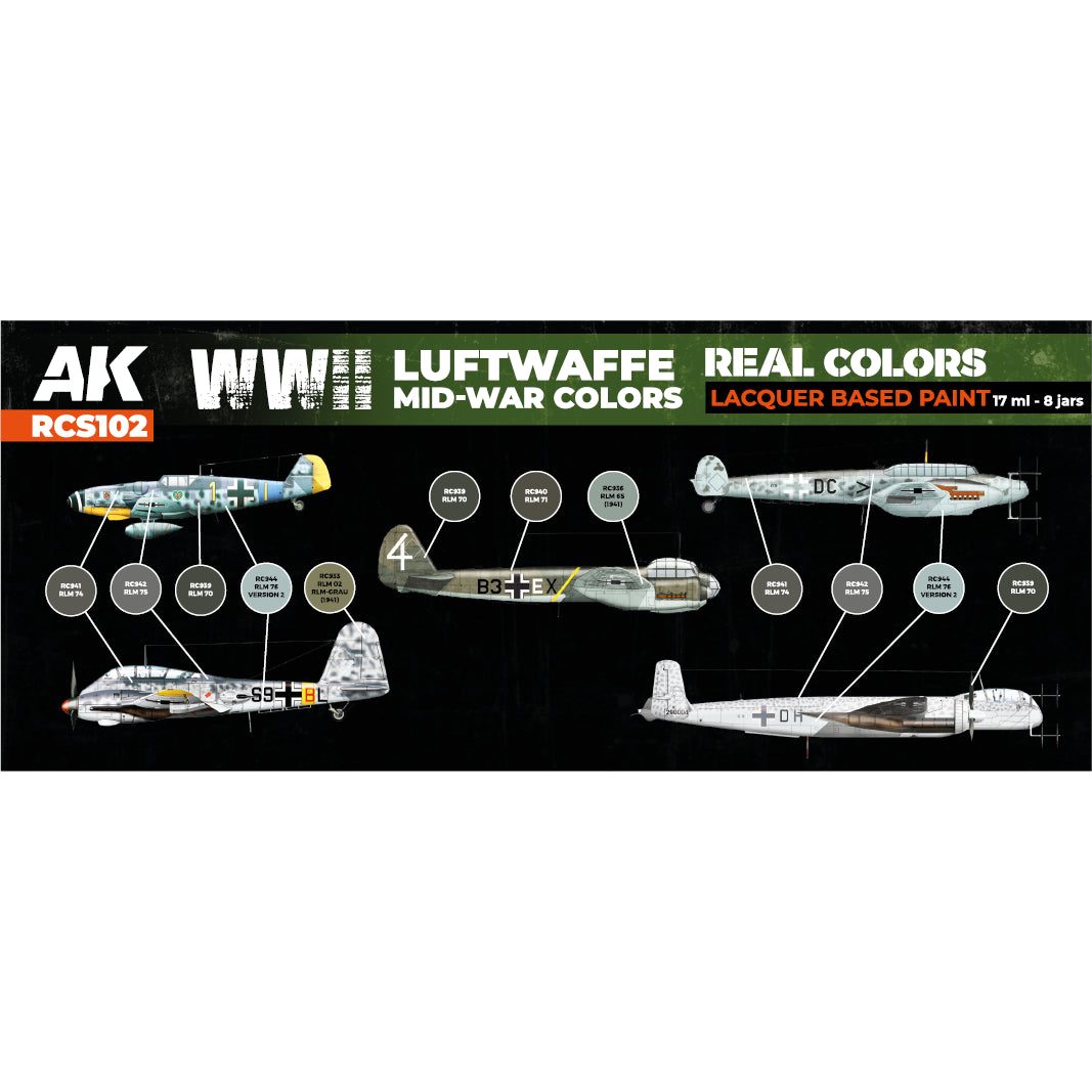 AK Interactive Real Colors WWII Luftwaffe Mid-War Colors Set (Set of 8)