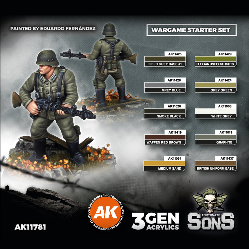 AK Interactive German Panzergrenadier Division Europe - Starter Set (10 Colors + Exclusive Figure German Machine Gunner)