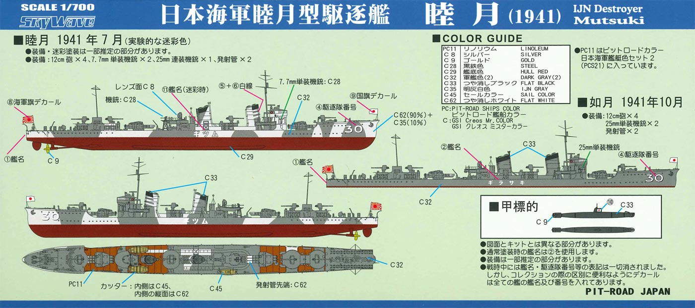 Pit Road 1/700 IJN Destroyer MUTSUKI with Photo Etched Parts