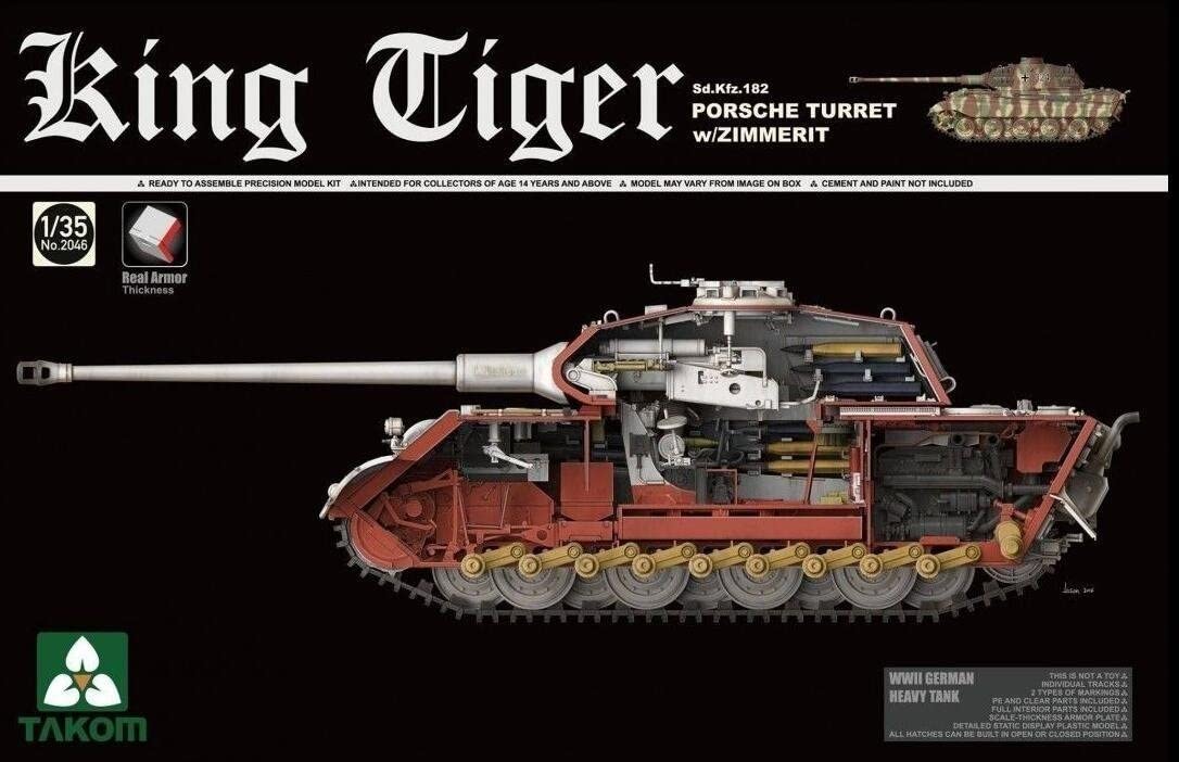 Takom 1/35 WWII German Heavy Tank Sd.Kfz.182 King Tiger Porsche Turret w/Zimmerit and interior