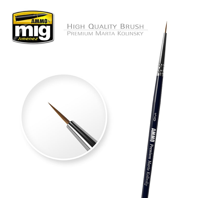 Ammo Mig Premium Marta Kolinsky Round Brush, 5/0