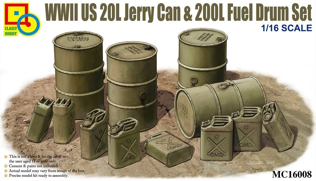 Classy Hobby 1/16 WWII US 20L Jerry Can & 200L Fuel Drum Set