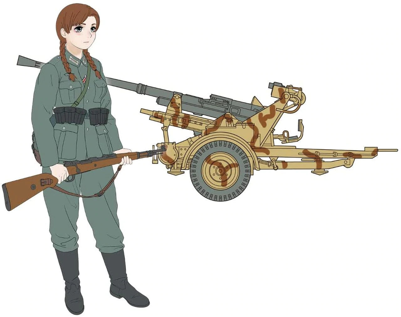 FineMolds 1/35 Historic Costume Girl 3.7cm Flak 37 AA Gun with Figure 'Hannah'