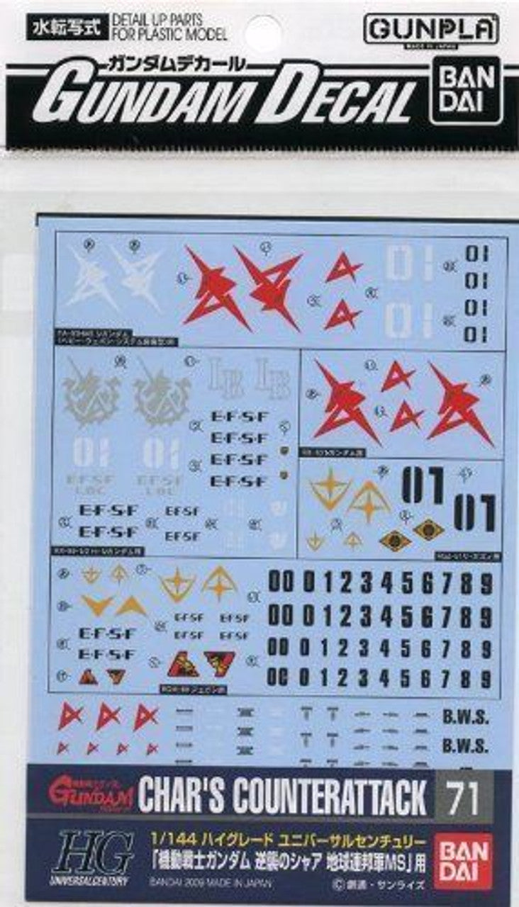 BANDAI Hobby Gundam Decal 71 - 1/144 Char's Counter Attack Earth Federation Ver