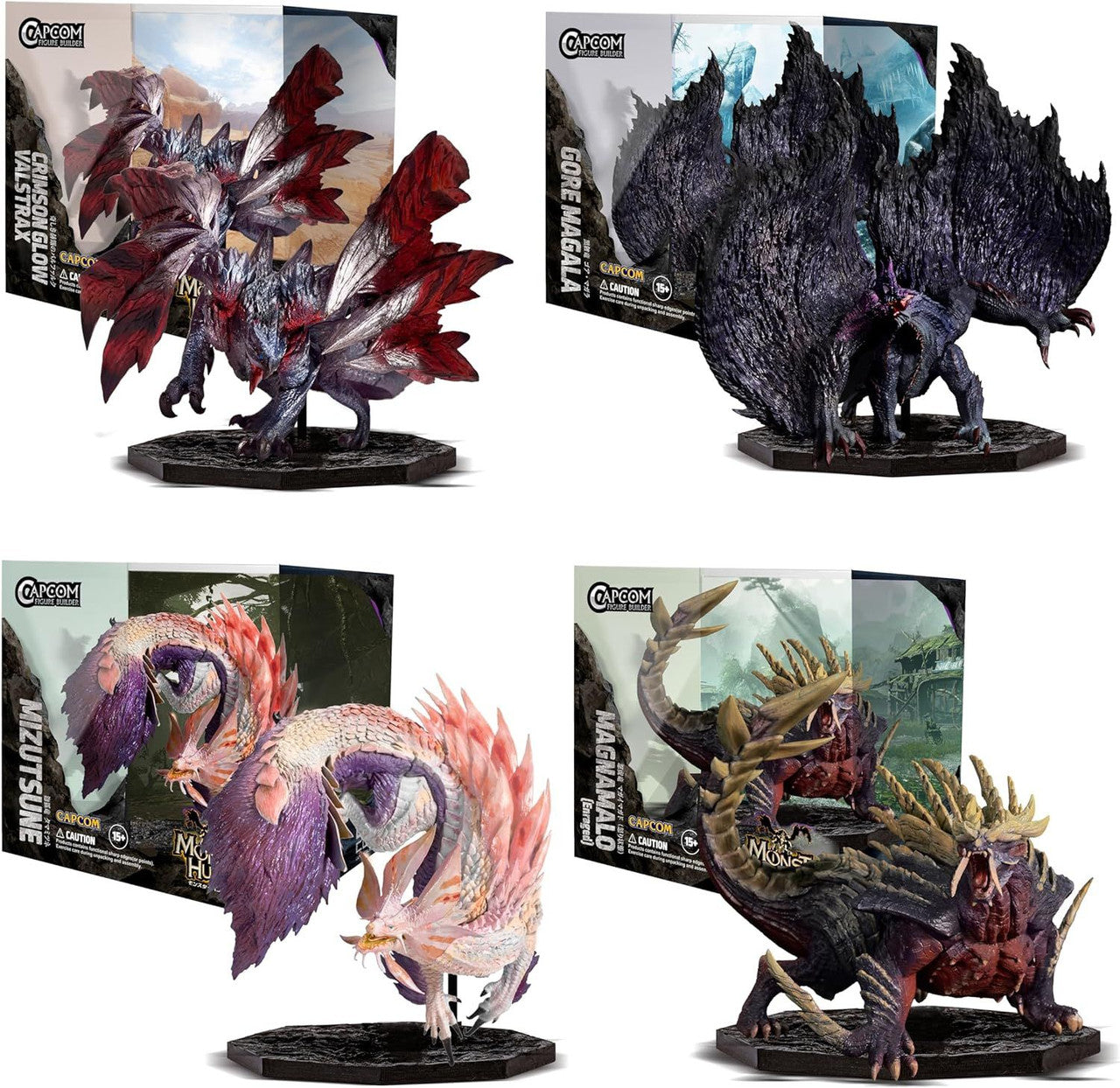 CAPCOM CAPCOM FIGURE BUILDER CUBE MONSTER HUNTER 4pces Box (Gore Magala/Crimson Glow Valstrax/Magnamalo (Enraged)/Mizutsune)