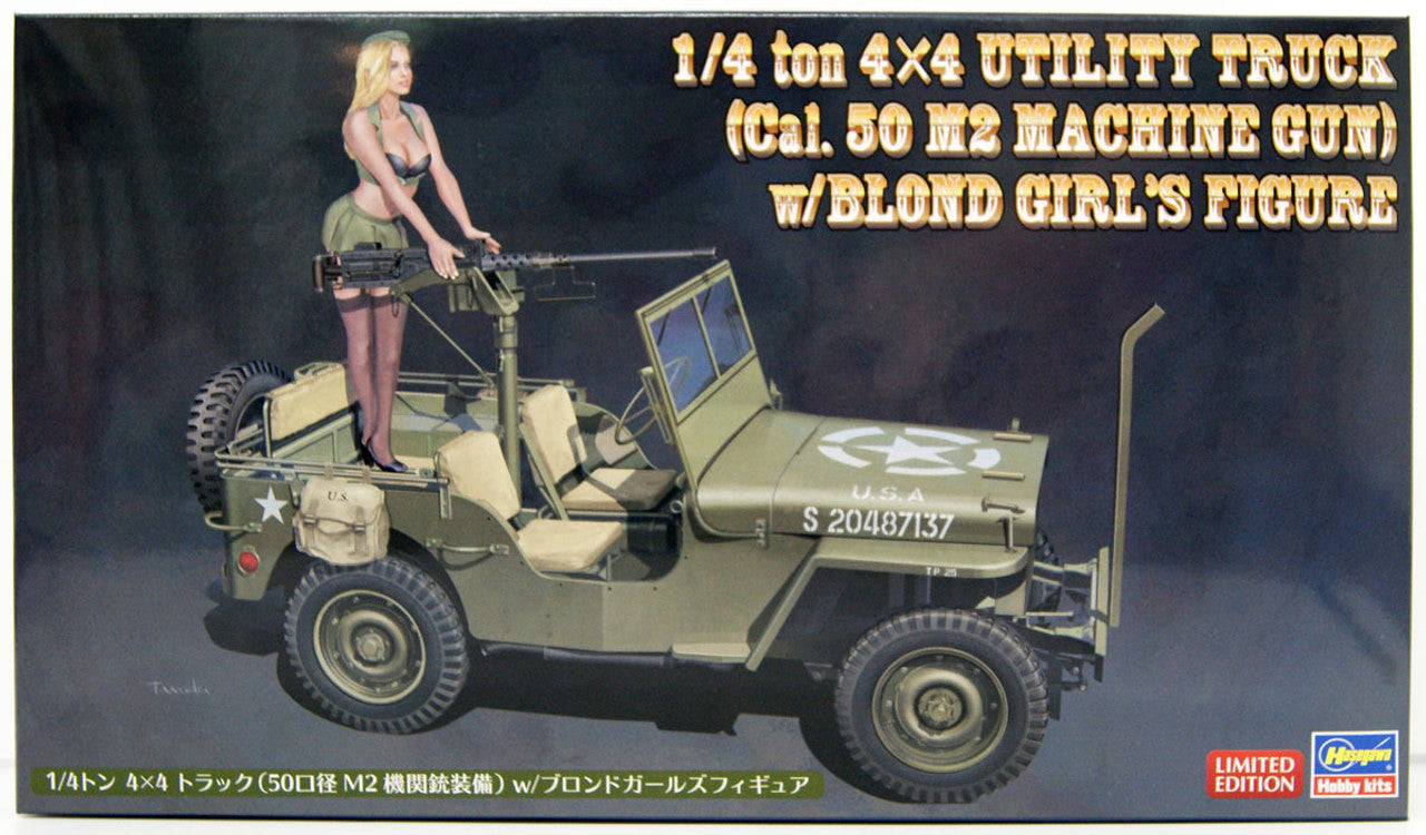 Hasegawa 1/24 1/4 Ton 4x4 Utility Truck Cal. 50 M2 Machine Gun with Blonde Girl Figure