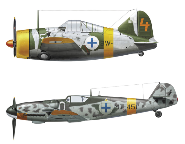 Hasegawa 1/72 B-239 BUFFALO & Messerschmitt Bf109G-6 JUUTILAINEN w/FIGURE (Two kits in the box)(4967834024397)(4967834024397)