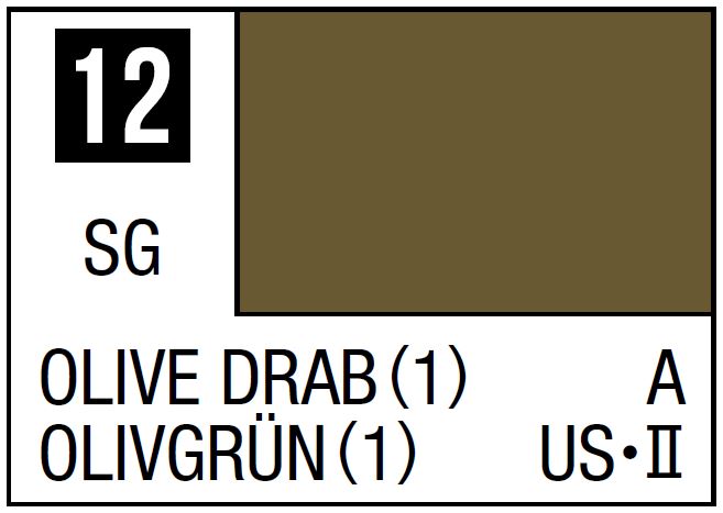 Mr Hobby Mr. Color 12 - Olive Drab (1) (Semi-Gloss/Aircraft)