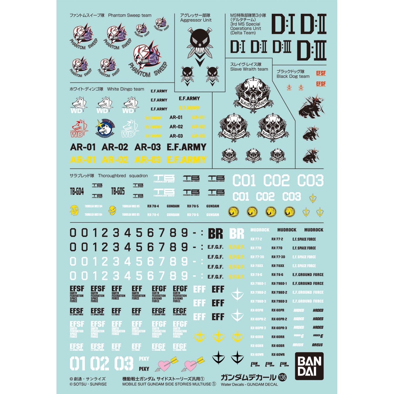 BANDAI Hobby GUNDAM DECAL136 MOBILE SUIT GUNDAM SIDE STORIES MULTIUSE 1