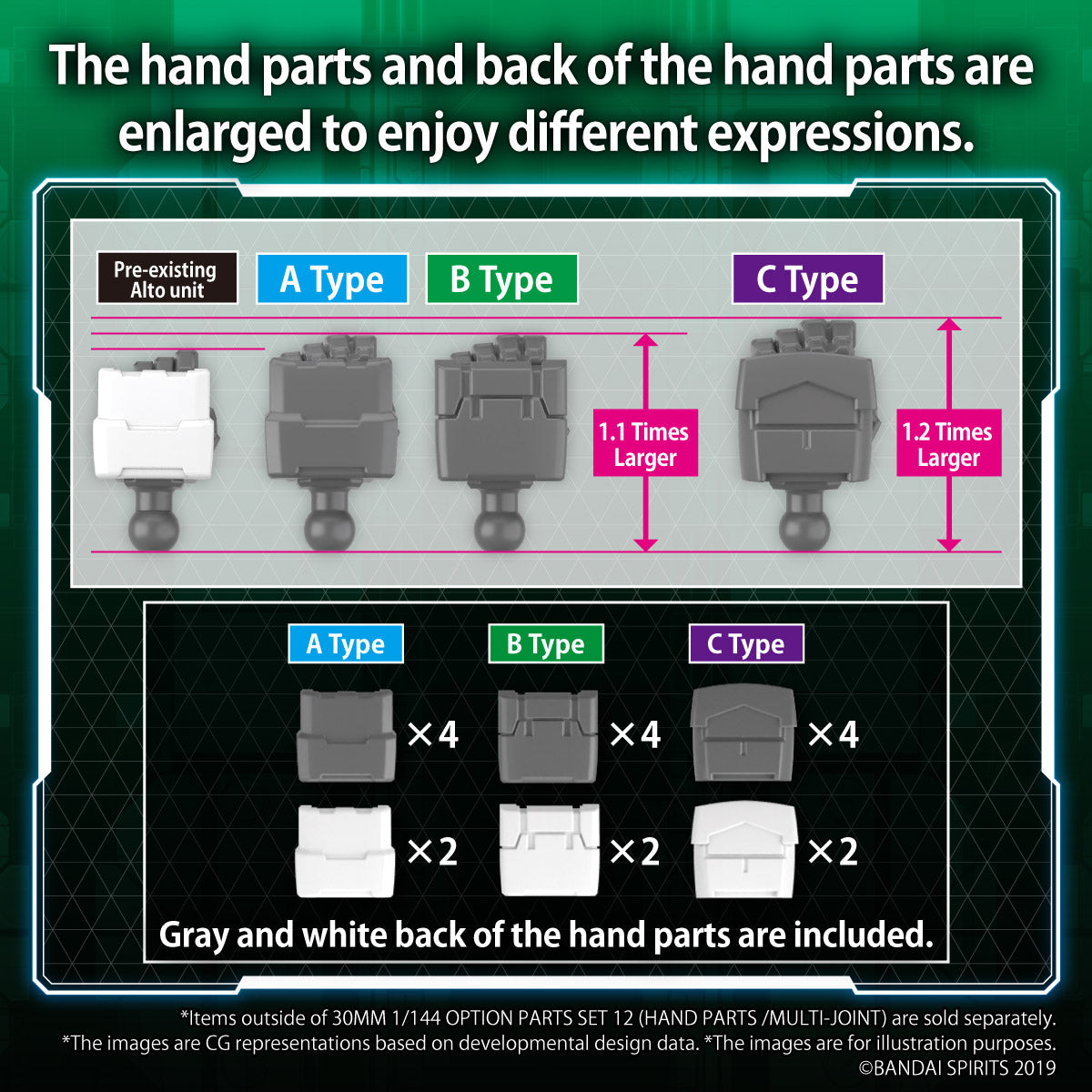 BANDAI Hobby 30MM 1/144 OPTION PARTS SET 12 (HAND PARTS /MULTI-JOINT)