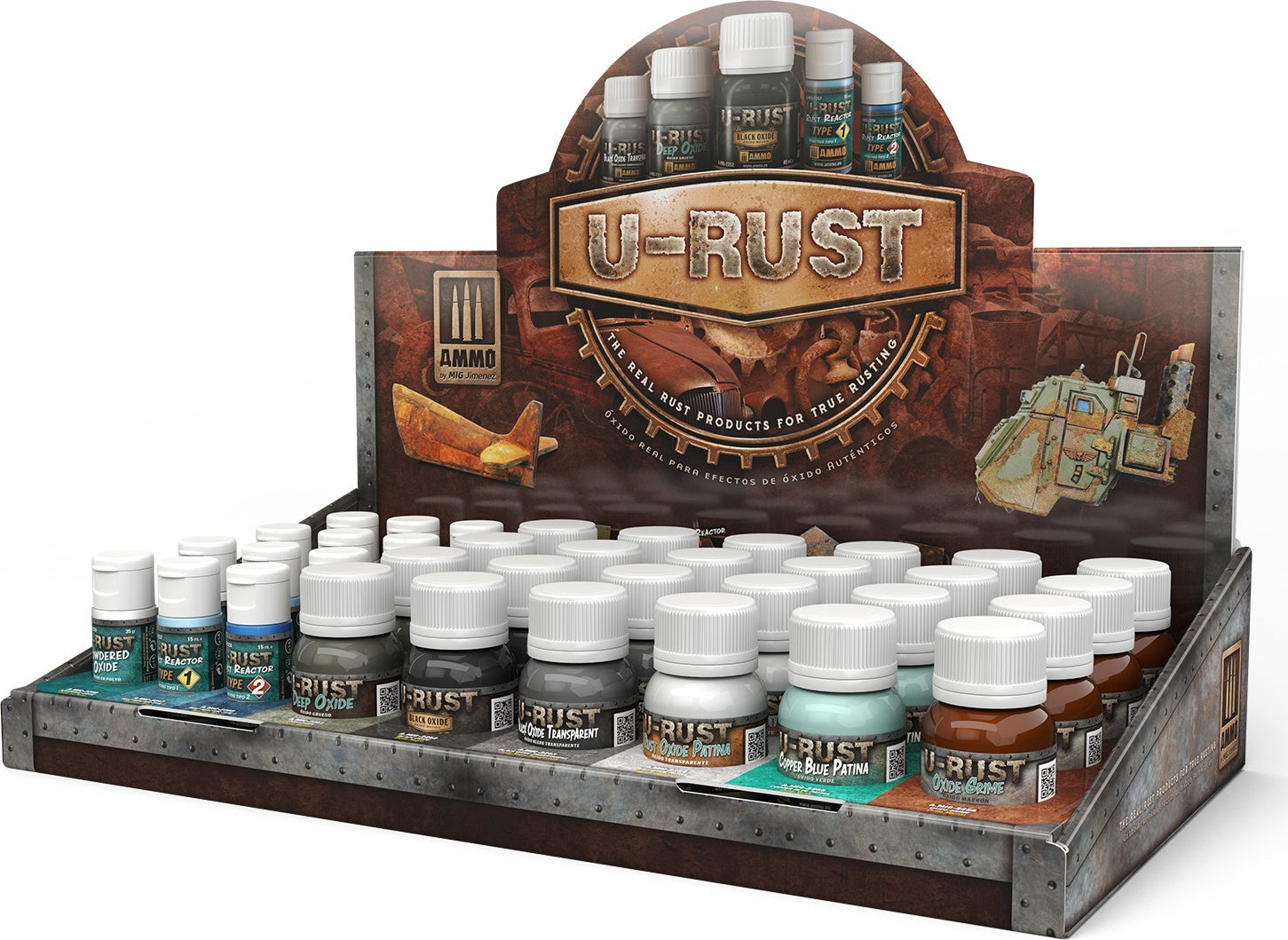 Ammo Mig U-Rust Retail Counter Display Stand (6 Different Colors, 4 each & 2 Rust Reactors & 1 Powdered Oxide, 4 each, Total 36 Units)