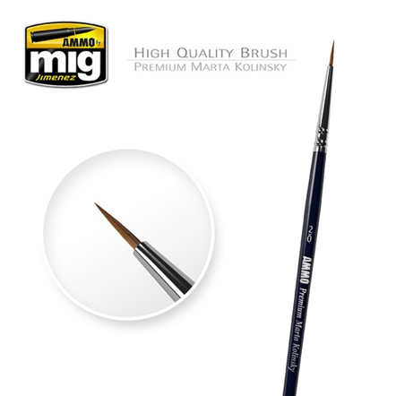 Ammo Mig Premium Marta Kolinsky Round Brush, 2/0