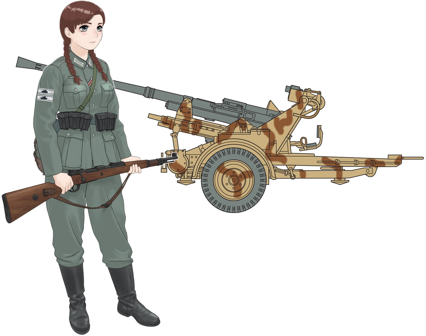 FineMolds 1/35 Historic Costume Girl 3.7cm Flak 37 AA Gun with Figure 'Hannah'