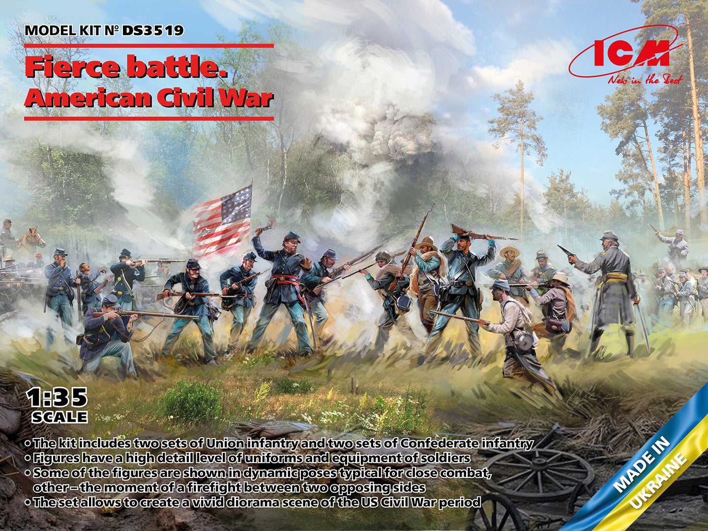 ICM 1/35 Fierce battle American Civil War, Diorama (Union Infantry, Union Infantry. Set #2, Confederate Infantry, Confederate Infantry. Set #2)