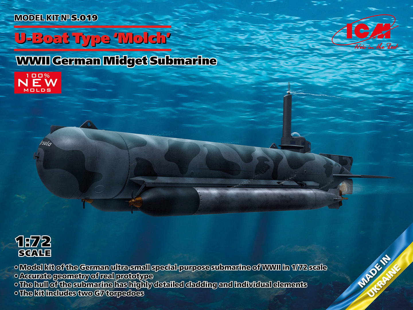 ICM 1/72 U-Boat Type 'Molch', WWII German Midget Submarine (100% new molds)