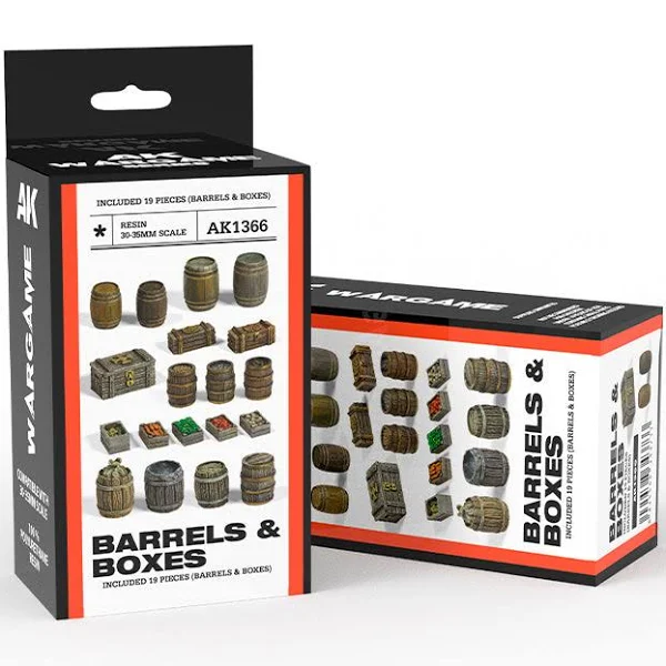 AK Interactive Barrels & Boxes Wargame Set (Resin 30-35mm)