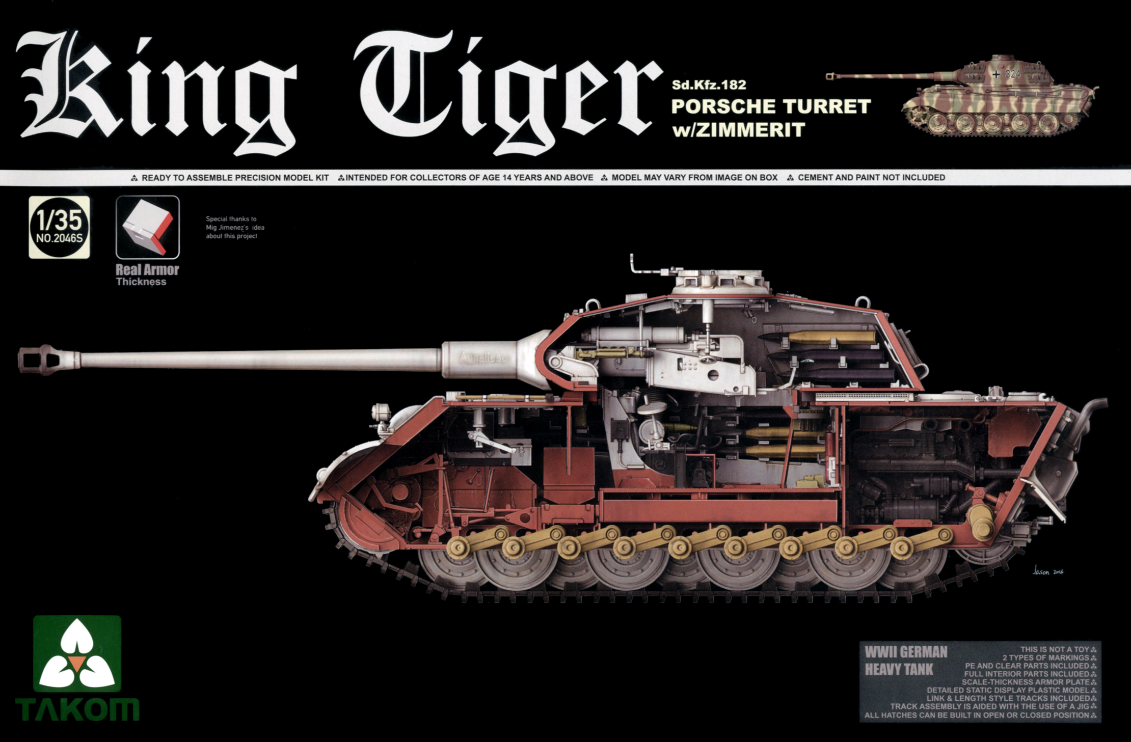 Takom 1/35 WWII German Heavy Tank Sd.Kfz.182 King Tiger Porsche Turret w/Zimmerit and interior