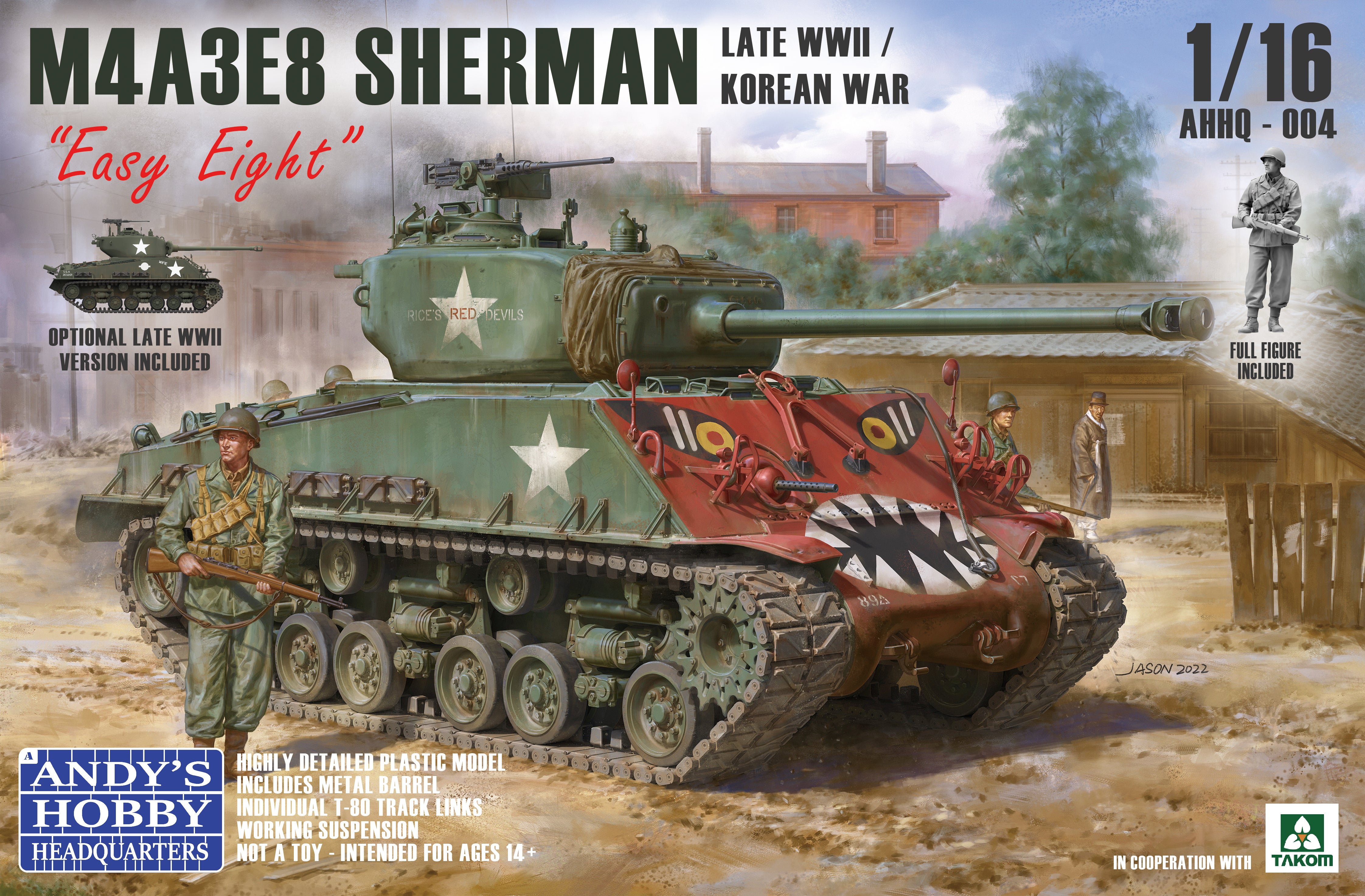 Andy's HHQ X Takom 1/16 M4A3E8 Sherman "Easy Eight" (Late WWII / Korean War) with Figure