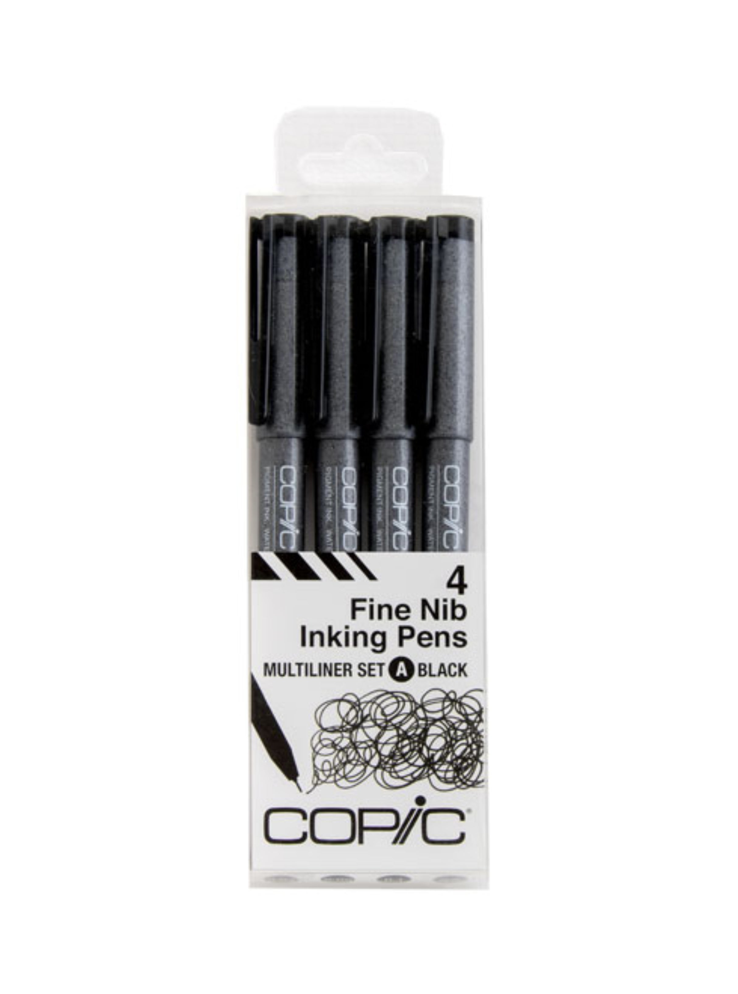 Copic Multiliner 4Pc Fine Nib Ink Pens, Black Set A