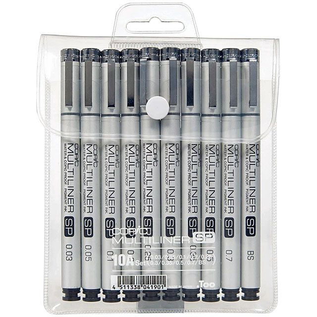 Copic Multiliner SP Brush Black Pen 10 Piece Set (10A)