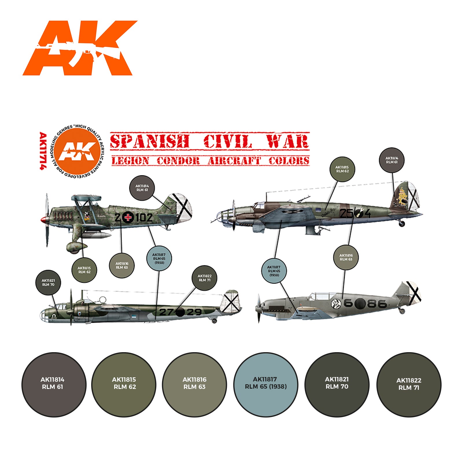 AK Interactive 3G Air - Spanish Civil War. Legion Condor Aircraft SET