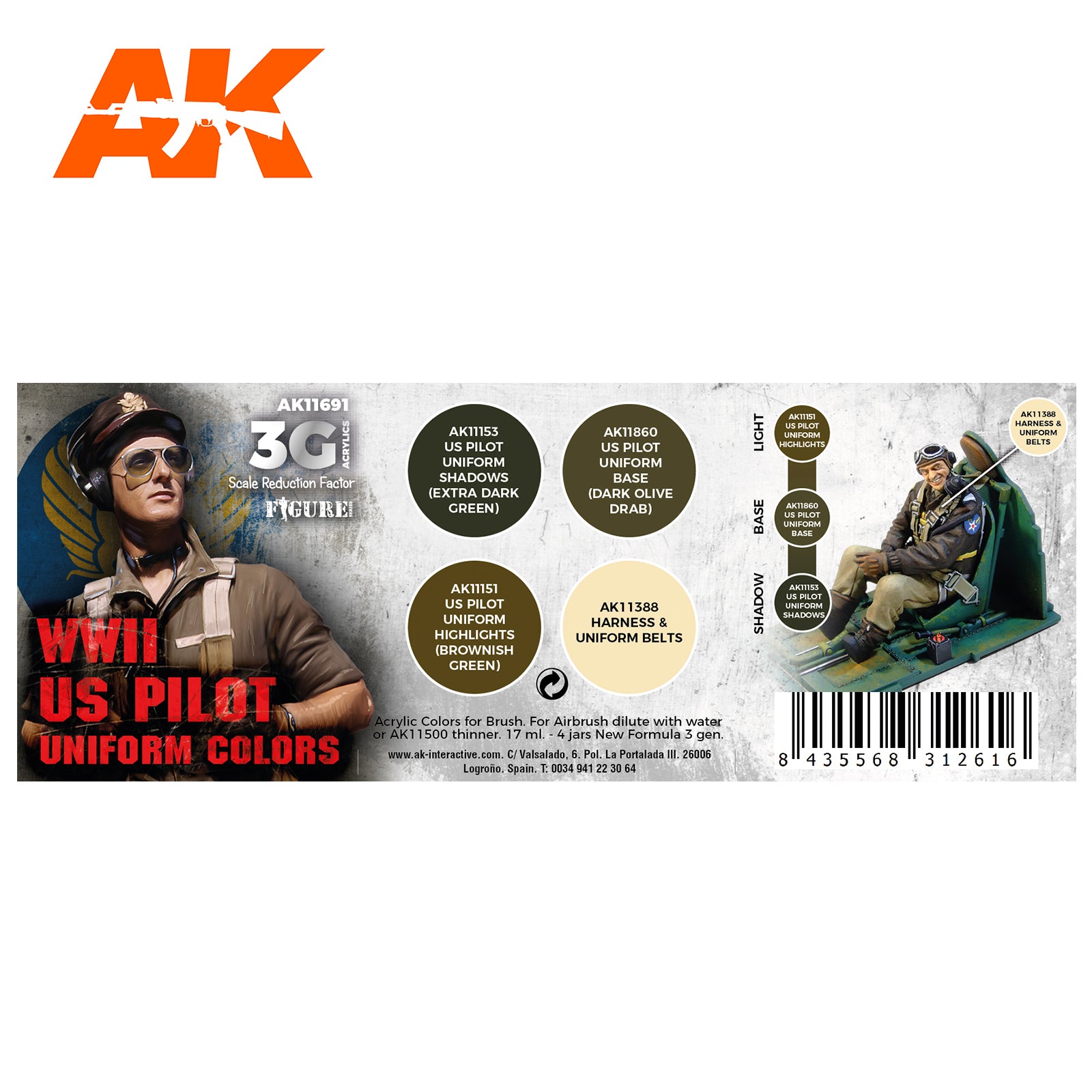 AK Interactive 3G Air - WWII US UNIFORM COLORS