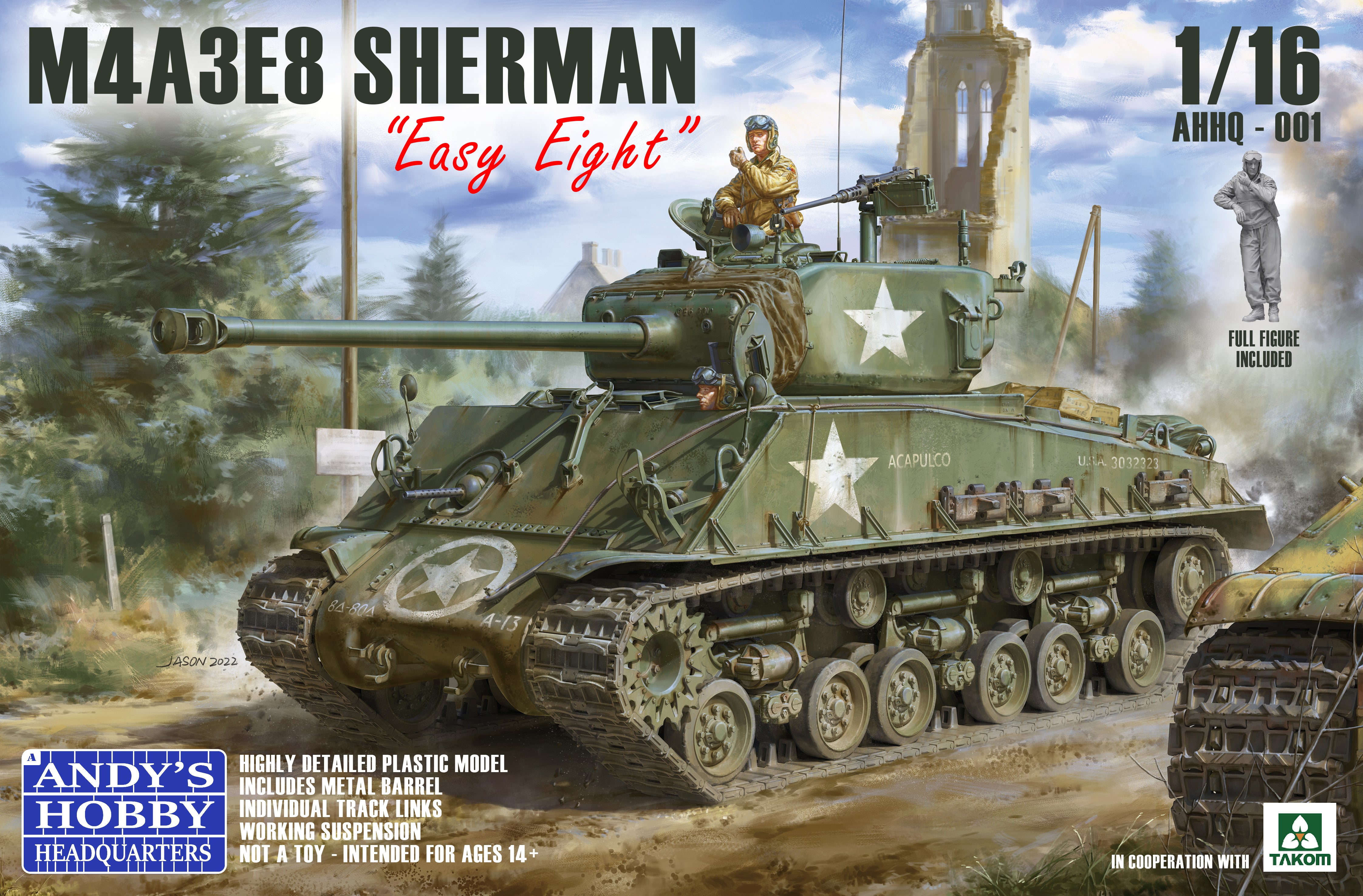 Andy's HHQ X Takom 1/16 M4A3E8 Sherman "Easy Eight" with Figure