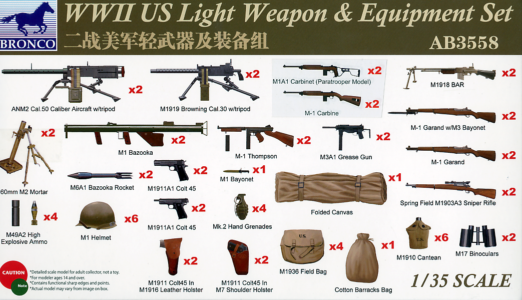 Bronco Models 1/35WWII US Light Weapon & Equipment Set